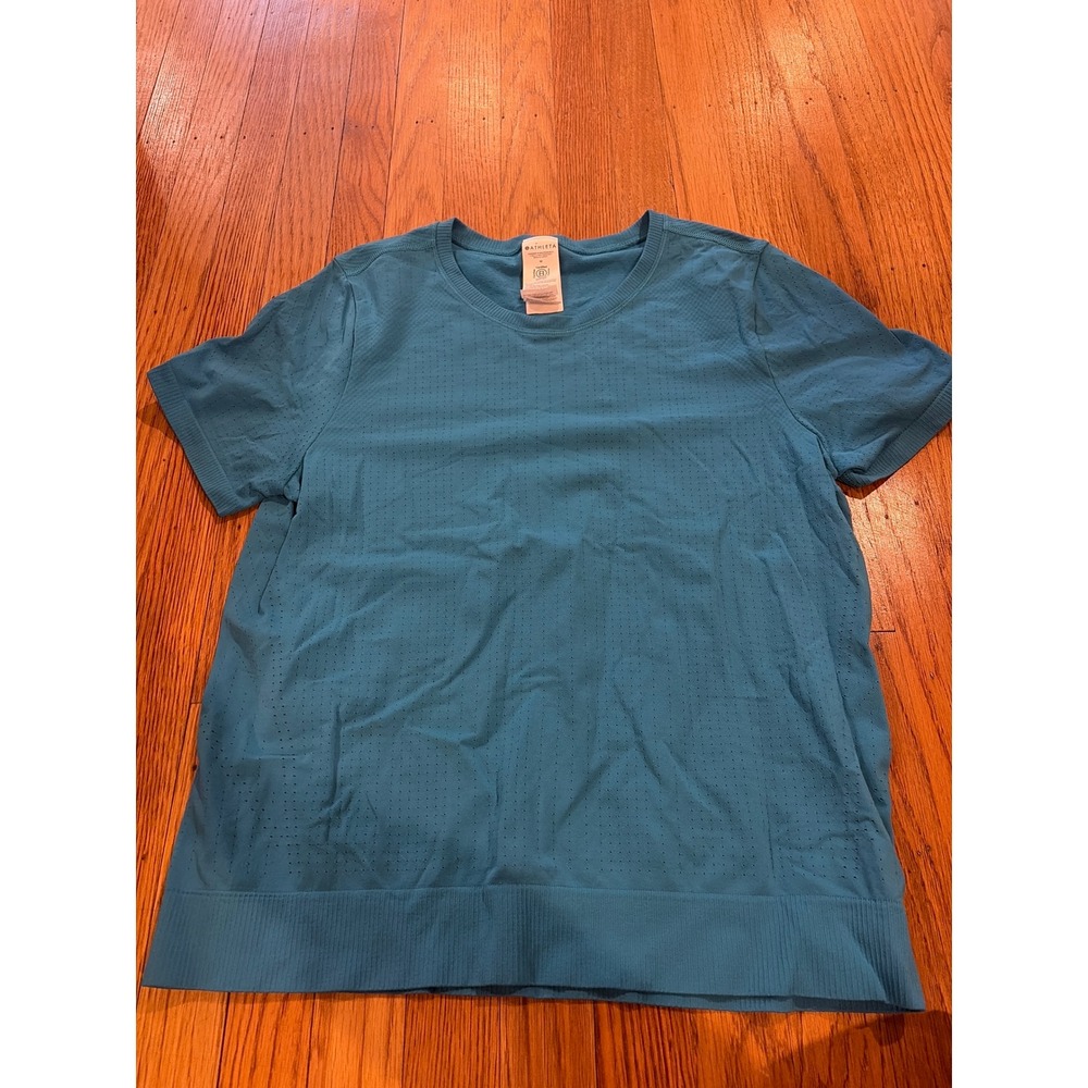 Athleta Momentum Seamless Short Sleeve Tee Teal Blue Mesh Workout Top Womens M